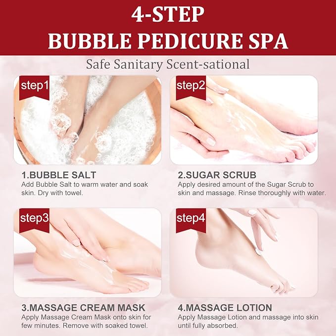 Pedicure Kit Foot Soak Set: Bubble Salt, Sugar Scrub, Massage Mask, Massage - Image 6