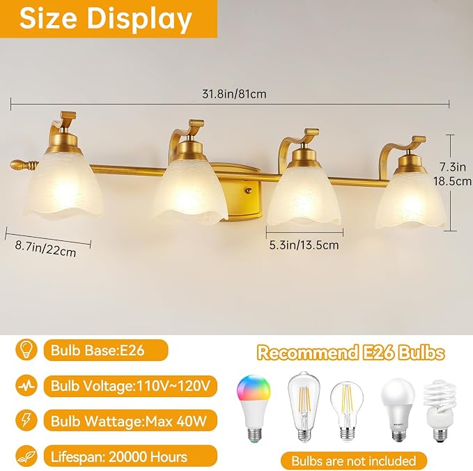 Bathroom Light Fixtures, Brushed Gold Vanity Lights - Image 4
