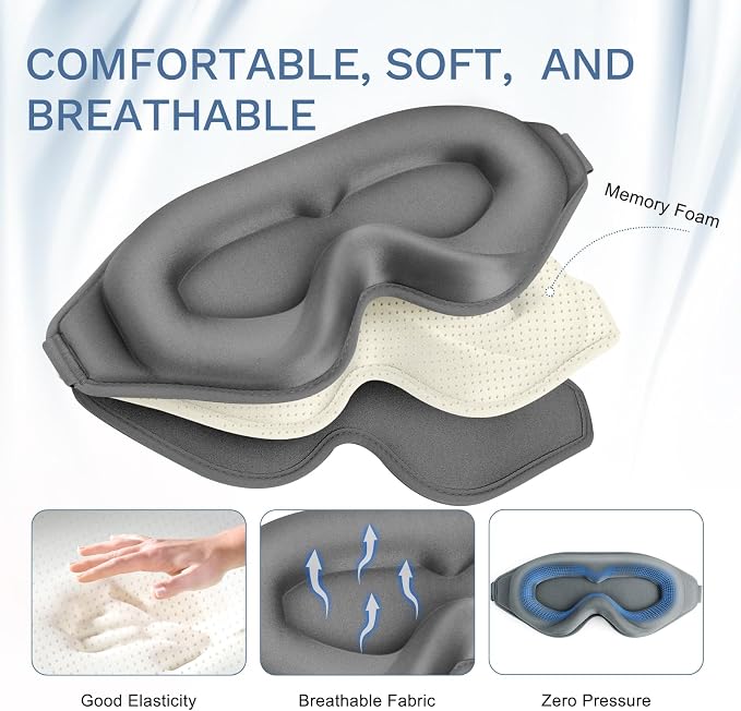 FlyCoco 99% Fully Block Out Light Eye Sleep Mask, 3D Deep Contoured Eyes Cover - Image 3