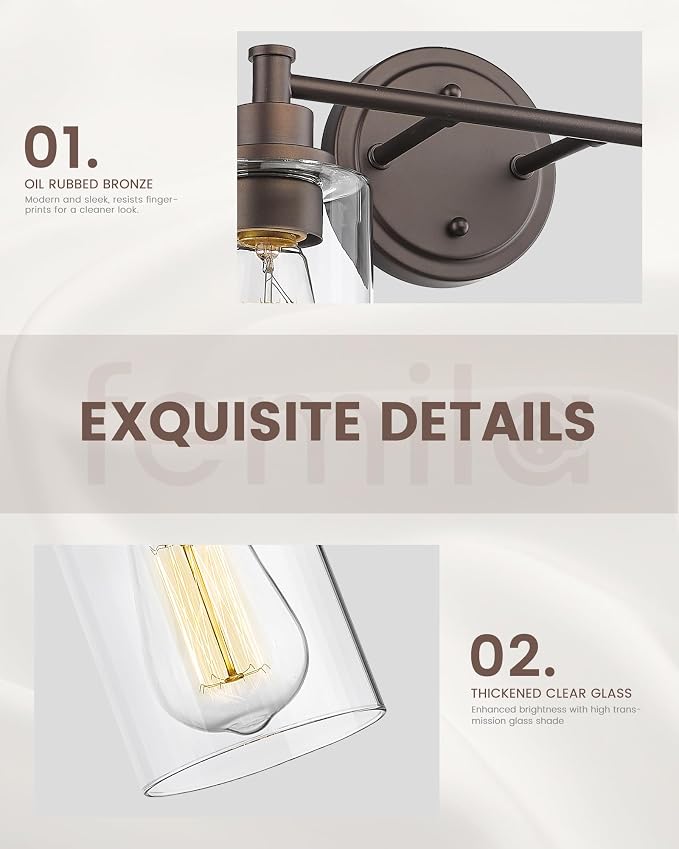 FEMILA 3-Light Vanity Light, Farmhouse Bathroom Light Fixtures, Metal Wall - Image 5