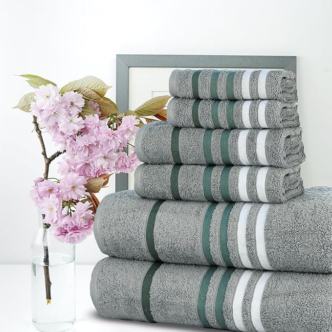 CASA COPENHAGEN Exotic 6Pcs 100% Egyptian Cotton Designer Towels Gift Set- Pine - Image 2
