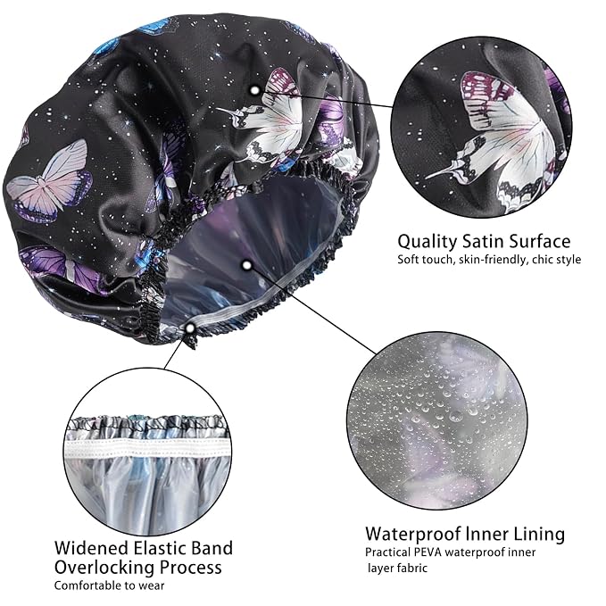 Shower Cap for Women, Double Layers Shower Caps Reusable Waterproof, Bathing - Image 5