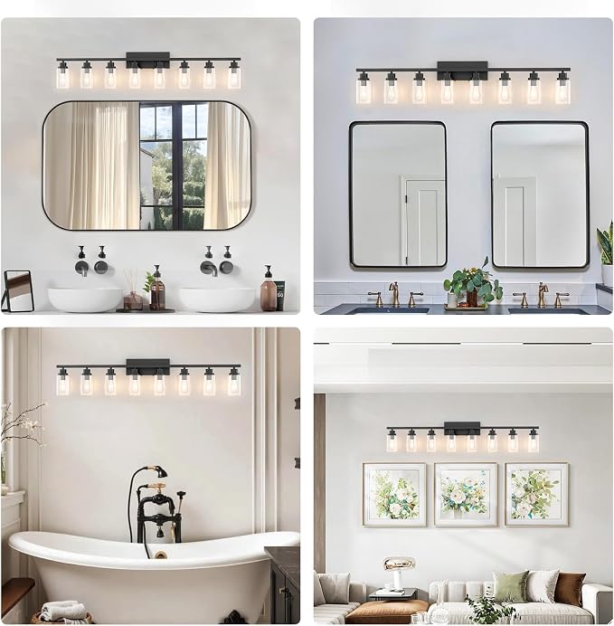 8 Light Black Bathroom Vanity Light Fixture, Long Farmhouse Vanity Lights Over - Image 7