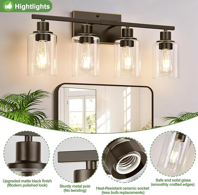 Indoi 4 Light Bathroom Light Fixtures, Oil-Rubbed Bronze Modern Vanity Lights - Image 4