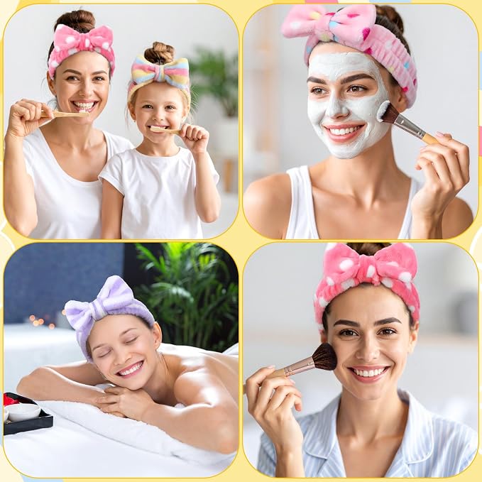 Molain 24 Pcs Spa Headband for Women Bow Hairband Adjustable Skincare Headbands - Image 4