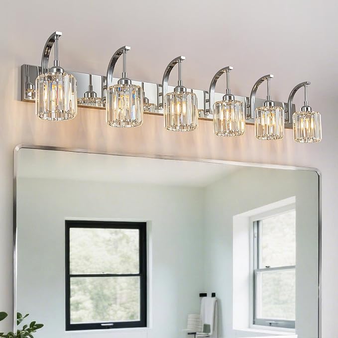 6-Light Crystal Vanity Light, Chrome Modern Wall Sconce - Image 6