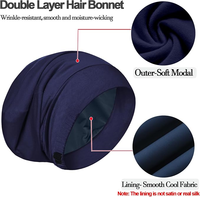 Sleep Cap Bonnet for Sleeping, Adjustable Cooling Ice Silk Lined Hair Bonnets - Image 7