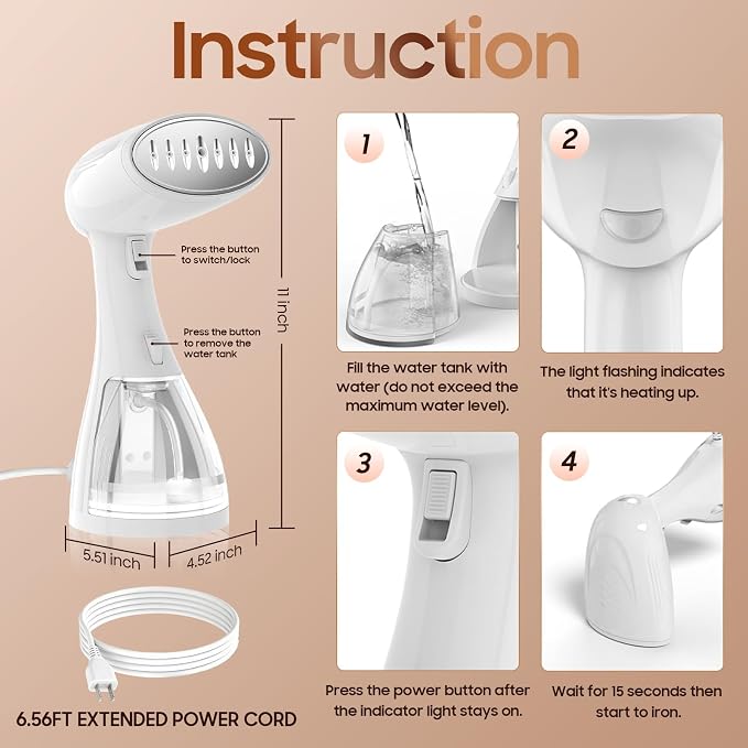 Portable Hand Held Steamer for Clothes - 1350W Handheld Clothes Steamer - Image 9