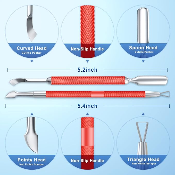 2PCS Metal Red Cuticle Pusher and Cutter Remover Salon Quality Stainless Steel - Image 2