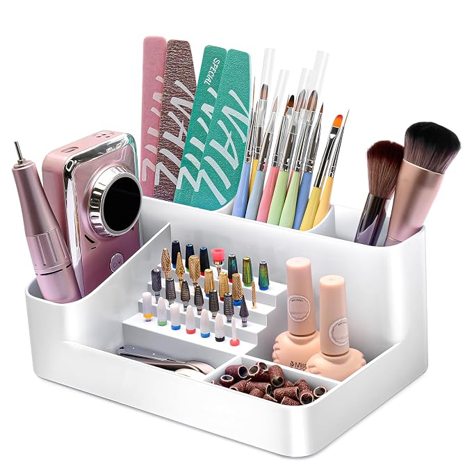 ANRUI Nail Drill Machine & Bits Storage Box, Plastic Nail desk organizer of 28 by ANRUI