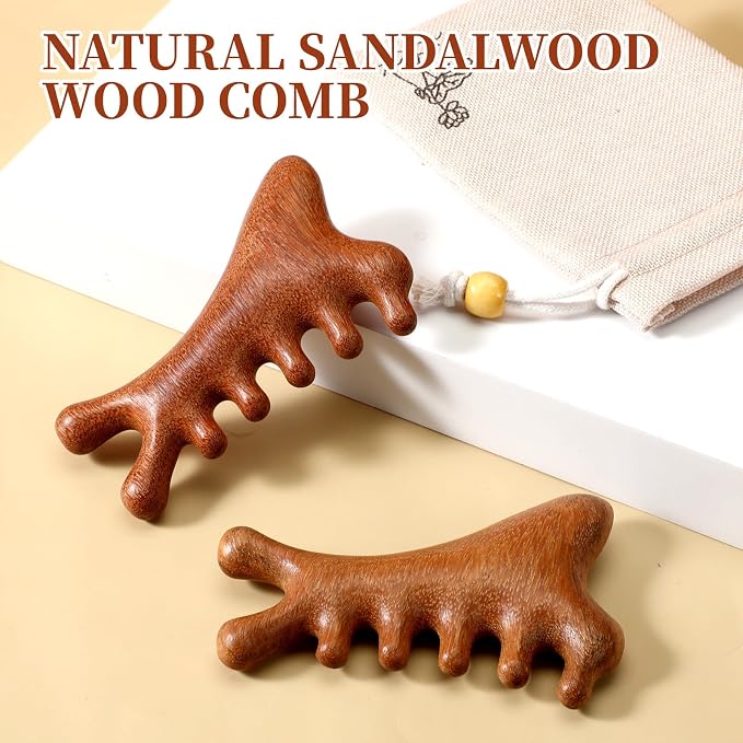 2 Pcs Wooden Scalp Massager Comb Sandalwood Scalp Massager Handmade - Image 5
