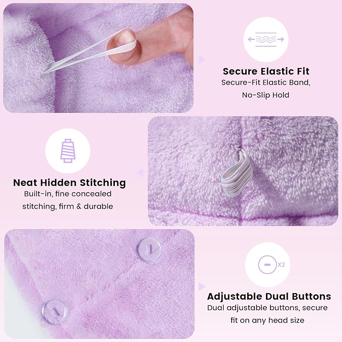 Microfiber Hair Towel Wrap for Women, 2 Pack Large Fast Drying Hair Towel - Image 3