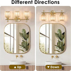 3-Light Gold Bathroom Light Fixtures Modern K9 Crystal Vanity Lights Wall Sconce - Image 7