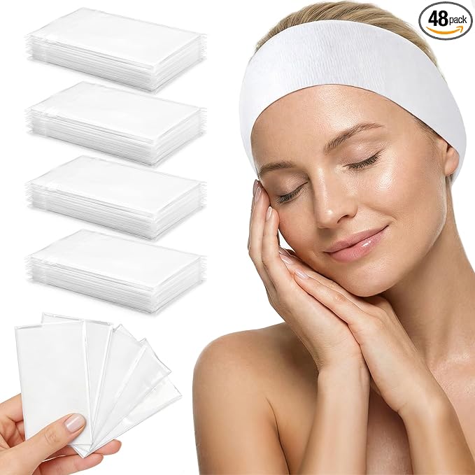 Disposable Headbands for Spa & Facials – 48pcs White Disposable Spa Headbands by AIHOPESTO