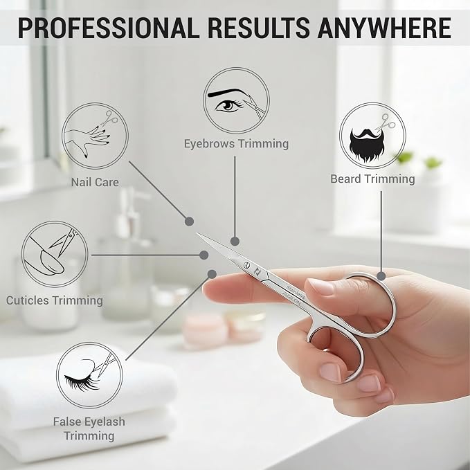Cuticle Scissors Extra Fine Curved Stainless Steel Eyebrow Scissors, - Image 2