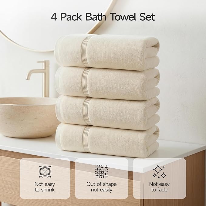 ecolook Bath Towels Set of 4, 100% Cotton, 27 x 55 Inches, Quick-Drying & - Image 4