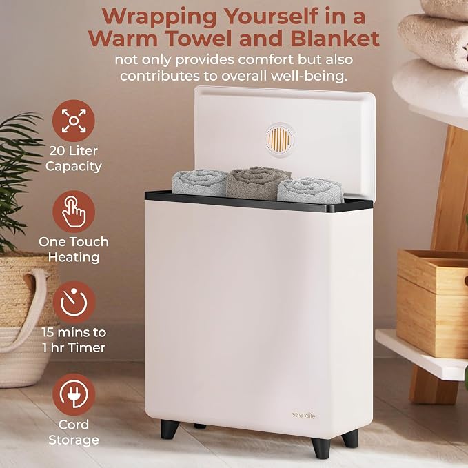 SereneLife Rectangular Towel Warmer Bucket, Large Capacity Single Touch Towel & - Image 6