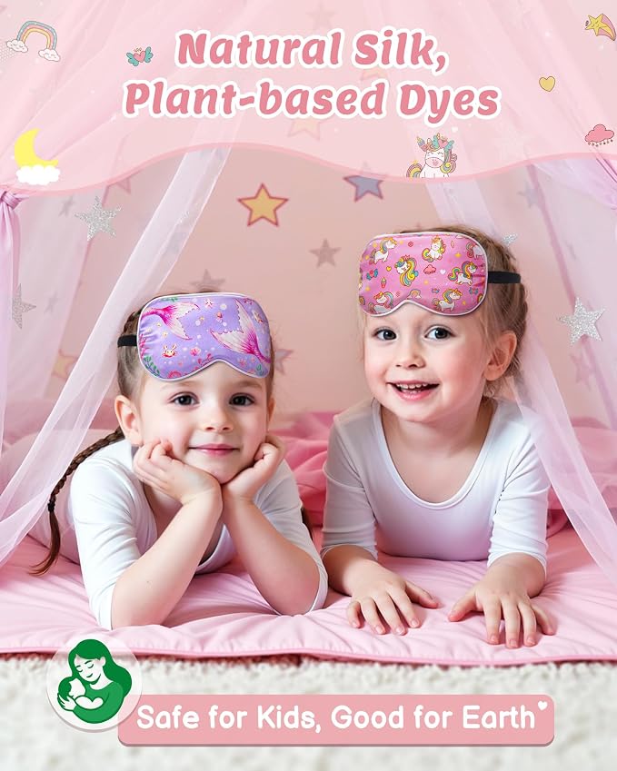 BeeVines Kids 100% Real Mulberry Silk Sleep Mask 2 Pack, Original Design Pure - Image 4