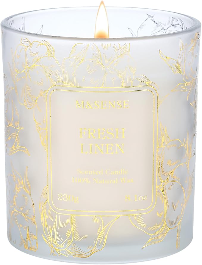 M&SENSE Fresh Linen Scented Vegan Soy Candles, Non-Toxic Subtle Aroma, 8.1oz by MSENSE