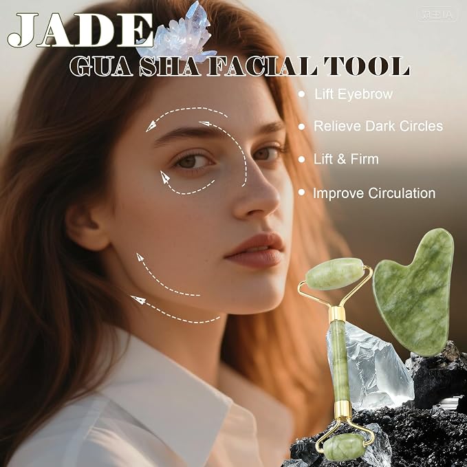Jade roller and gua sha, facial roller, women's skincare tool, self-care gift - Image 2