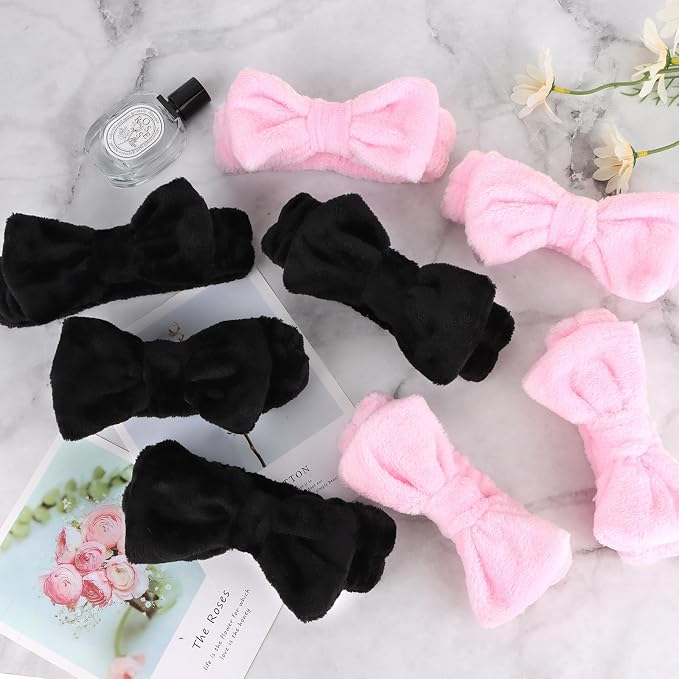 Ondder 8 Pack Makeup Headband Black and Pink Spa Headband Skincare Headbands - Image 7