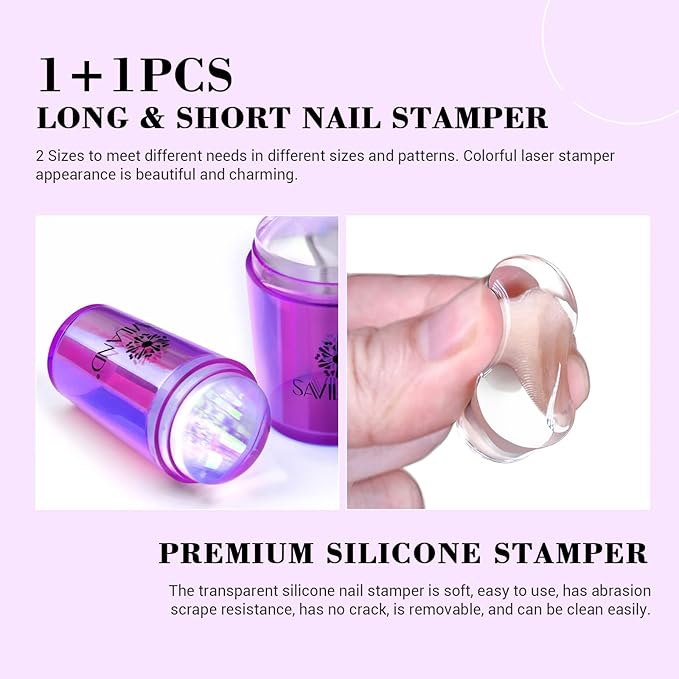 Saviland French Tip Nail Stamp: 5PCS Purple Radium Jelly Stamper Nail Art - Image 3