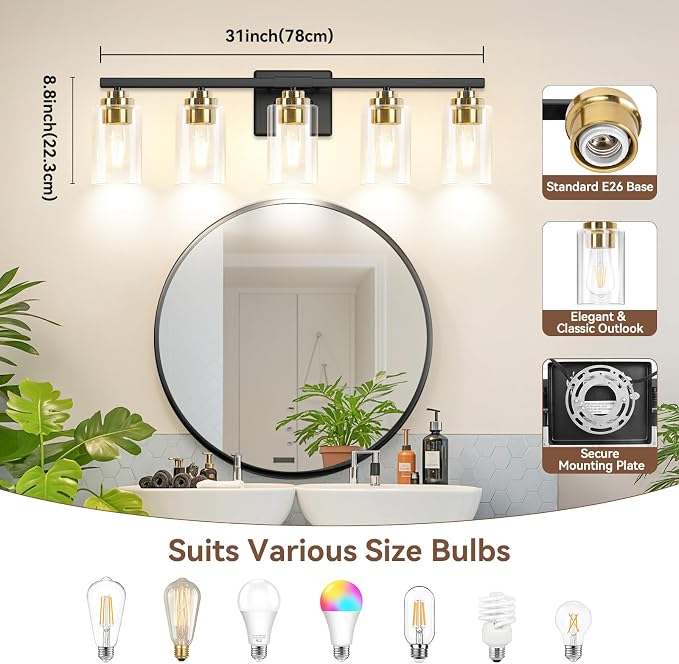 5-Light Bathroom Light Fixtures, Classic Wall Light Fixture - Image 8