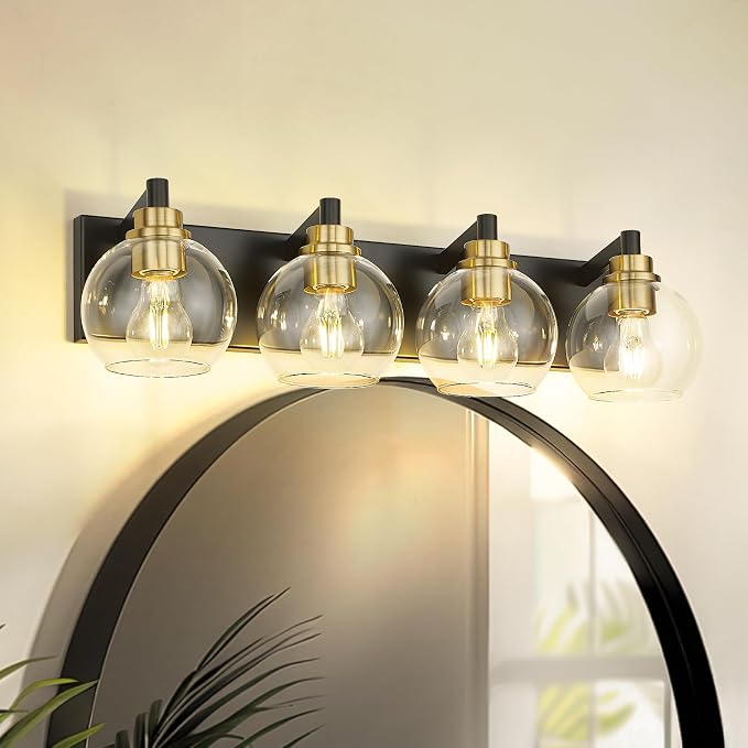 Bathroom Light Fixtures, 4-Light Black and Gold Bathroom Vanity Light, 26 Inch by Metwet