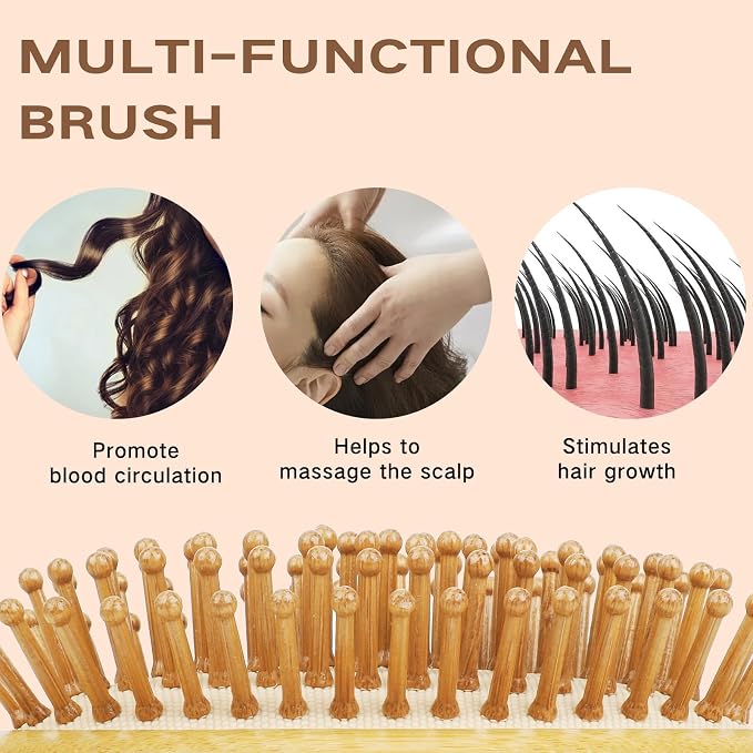 Natural Bamboo Hair Brush for Hair Growth, Massaging Scalp, Detangling Brush - Image 3