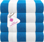 CASA COPENHAGEN Cabana Towel 4Pcs Cyan Designer Stripe Beach Towels Gift Set by CASACOPENHAGEN