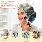 Shower Cap Reusable Double Layer Adjustable Elastic Waterproof EVA Hair Bath - Image 6