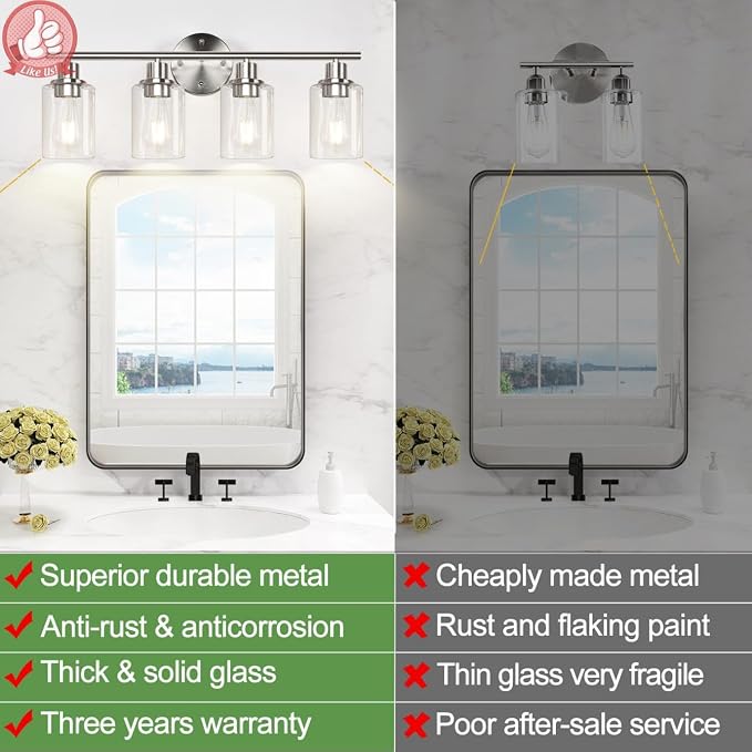 4-Light Bathroom Light Fixtures, Brushed Nickel Modern Vanity Lights Over Mirror - Image 3