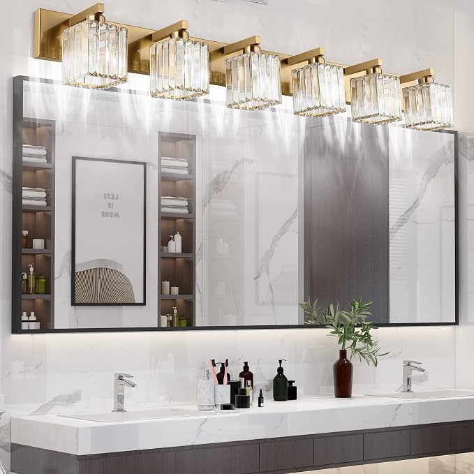 Aipsun Bathroom Vanity Light Brass Crystal Vanity Lighting Fixtures 6 Light - Image 6