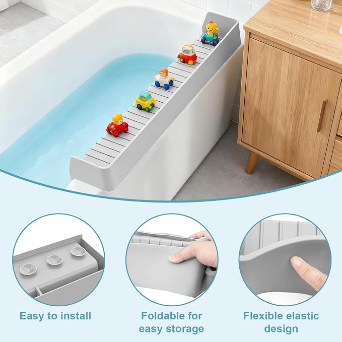 Bathtub Splash Guard for Kids, 2.6 FT Silicone Bathtub Play Shelf - Image 2