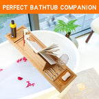 Bathtub Tray Table with Mirror and Bath Pillow, Expandable and Foldable Bamboo - Image 7