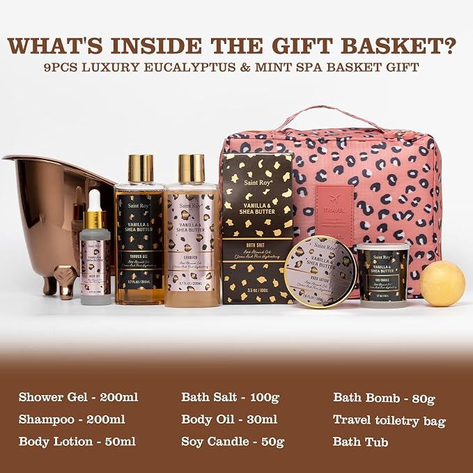 Warm Vanilla scented Gifts for Women, Spa Bath & Body Gift Basket, Skin Care Kit - Image 2