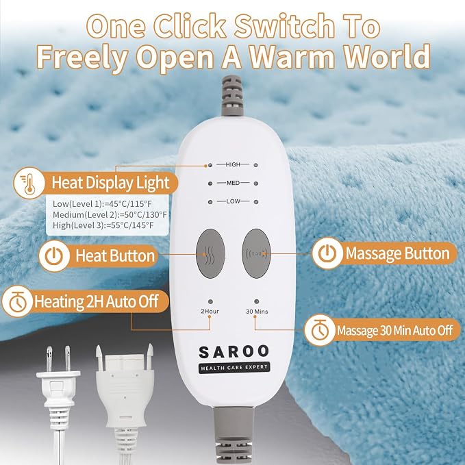 SAROO Heating Pad for Back Pain Relief, Massaging Weighted Heating Pads for Neck - Image 8