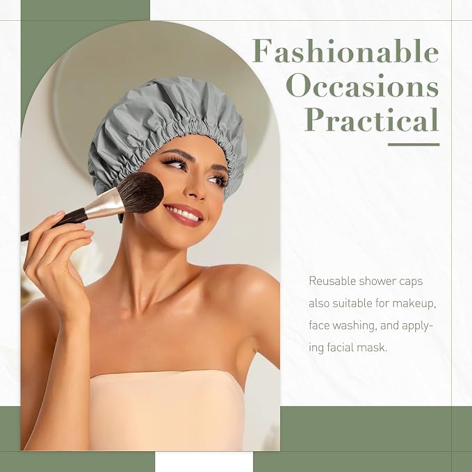 Reusable Shower Cap for Women, Large Waterproof Shower Bonnet - Image 2
