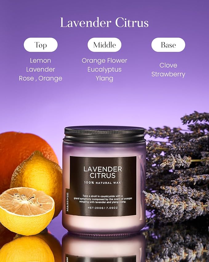 M&SENSE Lavender Citrus Scented Candles, 7.05oz Organic Soy Wax, 50 Hours Clean - Image 2