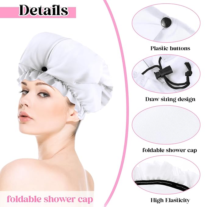 2 Pcs Large Shower Cap for Braids, Extra Long Shower Cap for Women Long Hair & - Image 3