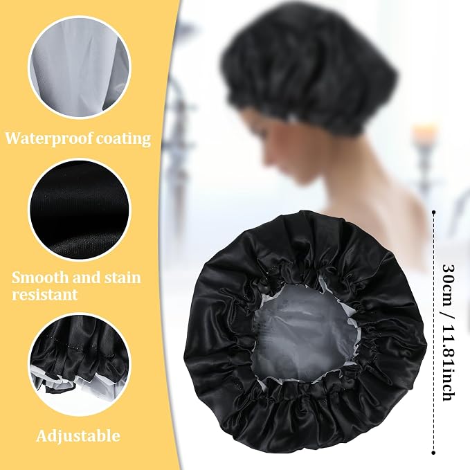 Ymapinc Reusable Shower Caps for Women Waterproof Hair Shower Cap Adjustable - Image 2