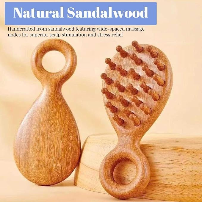 Sandalwood Head and Scalp Massager Comb, Wide Tooth Wooden Gua Sha Tool - Image 3