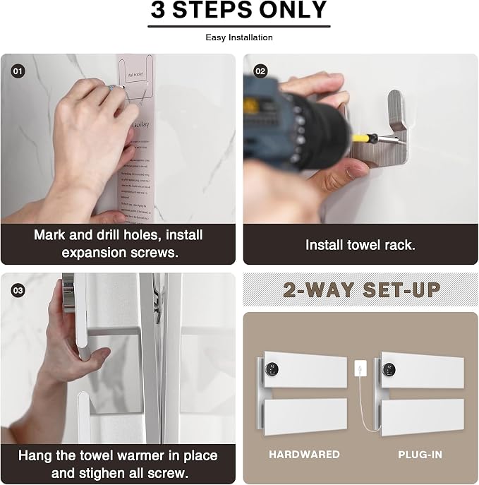 K&KALONZO Electric Towel Warmer, 18.35" W x 14.6" H Wall-Mounted Towel Heater - Image 5