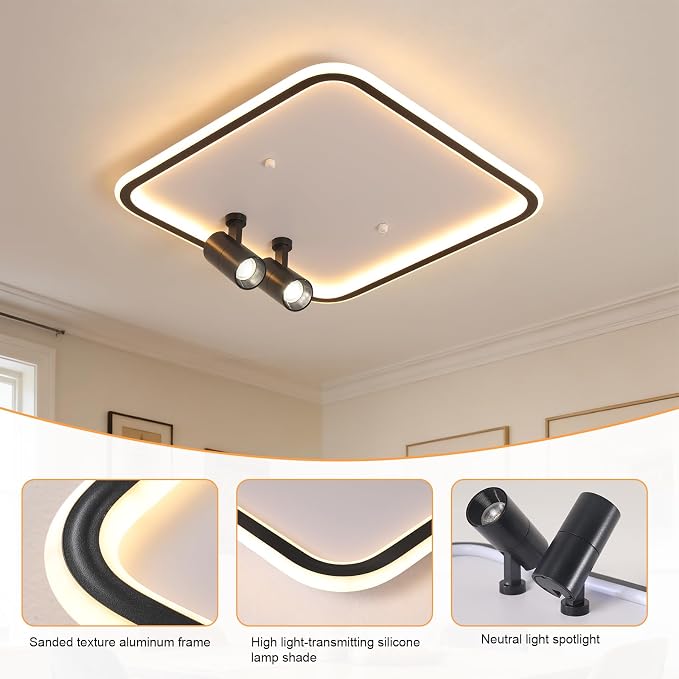 Shine LUEST Modern Square LED Flush Mount Ceiling Light Fixture, 2 Adjustable - Image 4