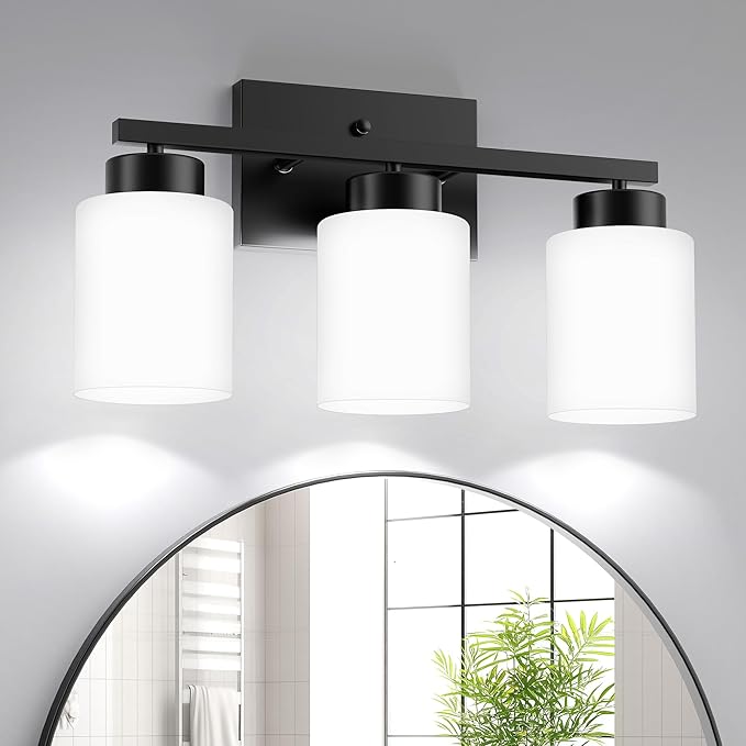 PARTPHONER 3-Light Matte Black Bathroom Light Fixtures, Modern Vanity Light by PARTPHONER