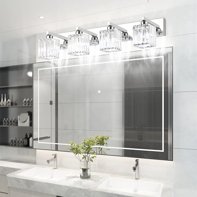 Aipsun Bathroom Light Fixtures Crystal Modern Vanity Lighting Fixtures 4 Light - Image 5