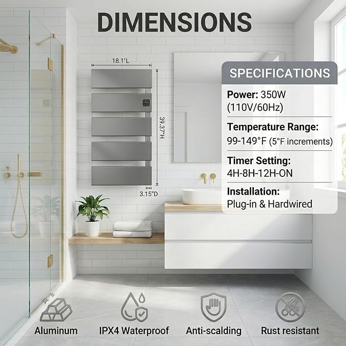 Electric Towel Warmer, Heated Towel Rack - Image 6