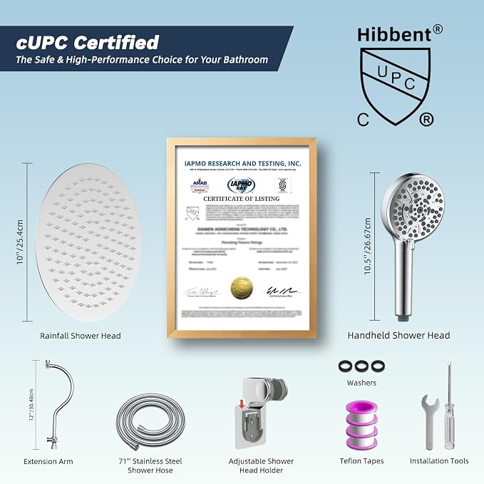 Hibbent All Metal CUPC Certified Shower Head, Handheld Showerhead Combo - Image 8