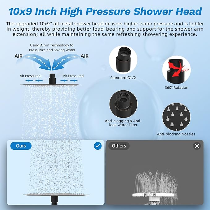Hibbent cUPC Certified All Metal 10"Rainfall Showerhead Combo, High Pressure - Image 4