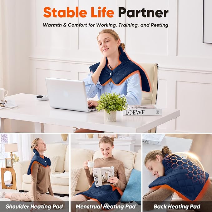 Blue Weighted Heating Pad for Neck Shoulders and Back, Valentines Day Gifts for - Image 5